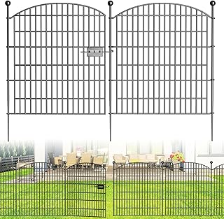 clôture de jardin extérieure en acier, 10 panneaux, arche supérieure, clôture pour étang, 770 x 80 cm, métal, patio, terrasse, noir (verrouillable)